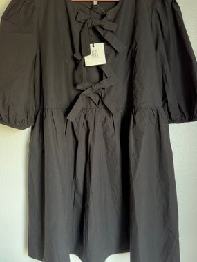 dRA Los Angeles Black Bow Front Babydoll Dress NWT